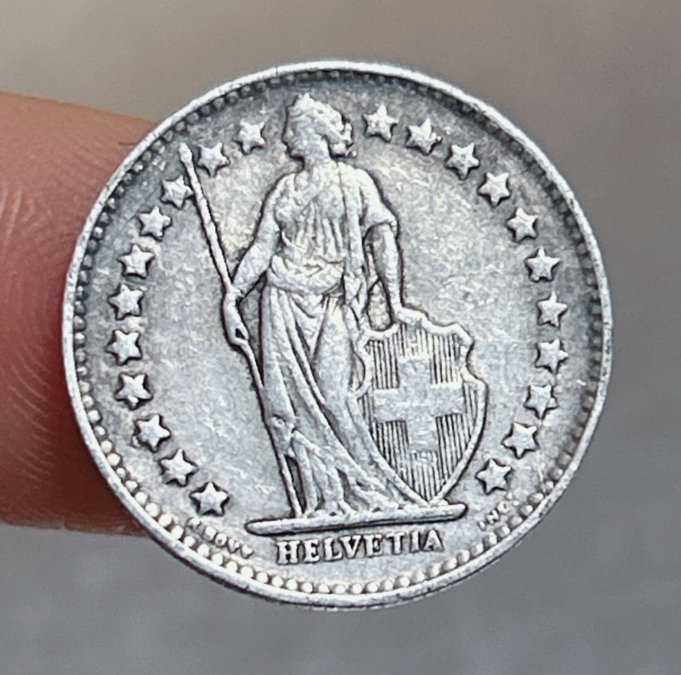 全场一元起拍 银币专场 第56期 瑞士1945年1/2法郎银币 海尔维蒂亚守护神 2.5g