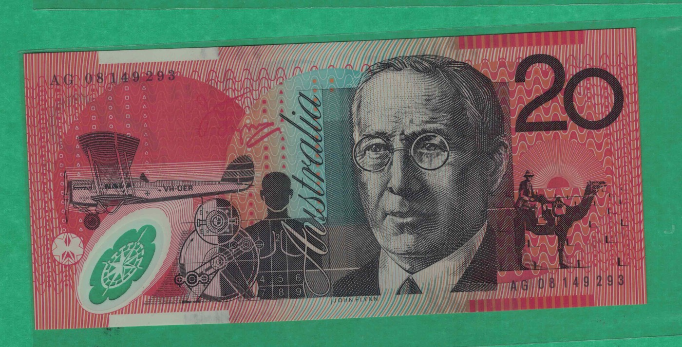 澳大利亚2008年20元 老版 塑料钞 大洋洲 实物图 UNC