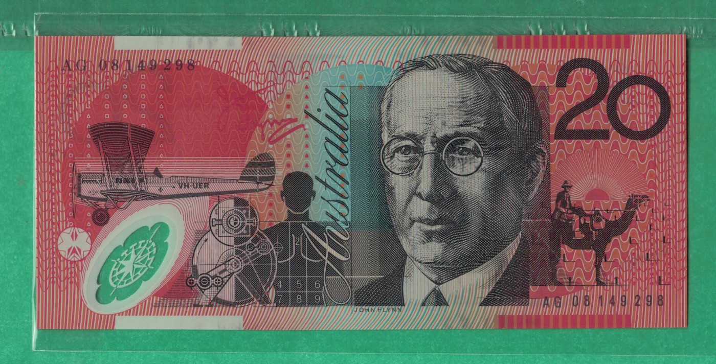 澳大利亚2008年20元 老版 塑料钞 大洋洲 实物图 UNC