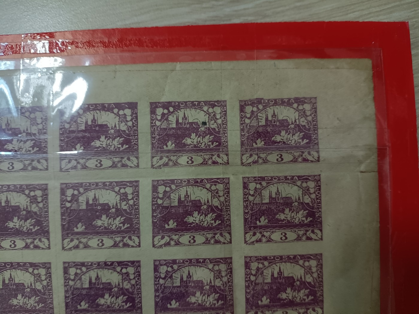 各国首次发行 —— 少见，捷克斯洛伐克，第一套邮票，1918年，3分大版张   （店内编号21）