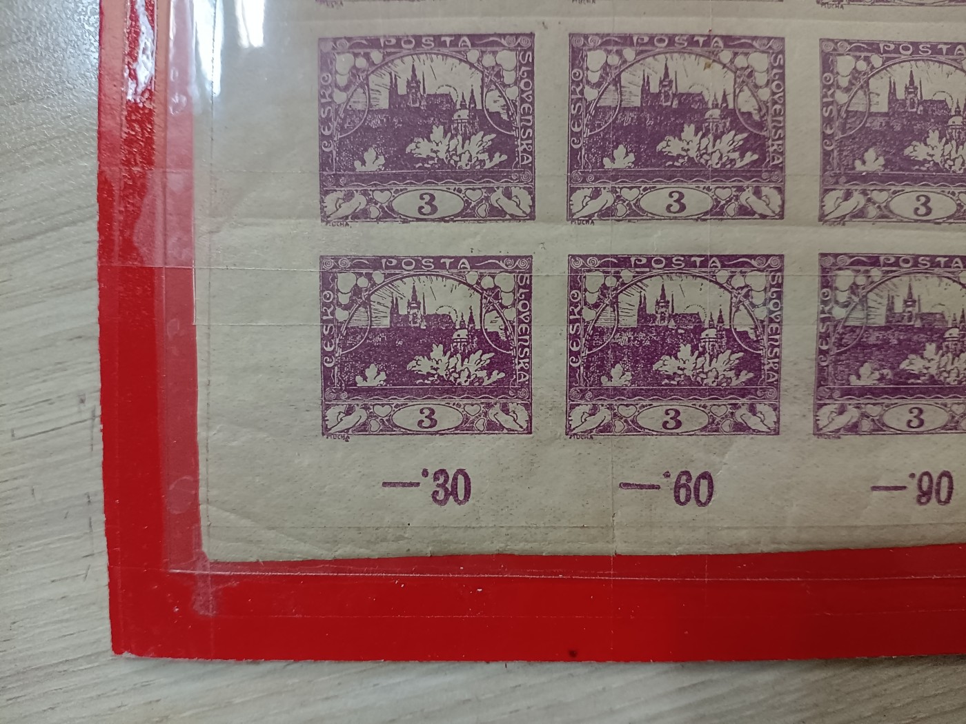 各国首次发行 —— 少见，捷克斯洛伐克，第一套邮票，1918年，3分大版张   （店内编号21）