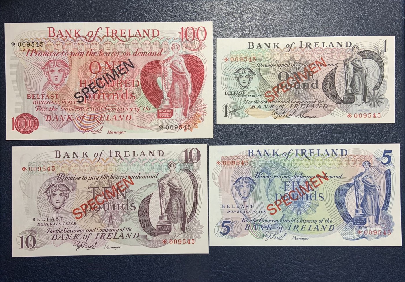 收藏联盟Quantum Auction 第319期拍卖  北爱尔兰1978年1-100镑全同号收藏样票 品相全新UNC 限量发行 带原册