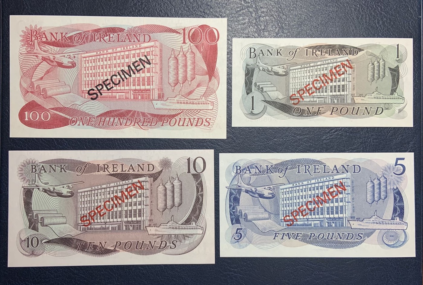 收藏联盟Quantum Auction 第319期拍卖  北爱尔兰1978年1-100镑全同号收藏样票 品相全新UNC 限量发行 带原册