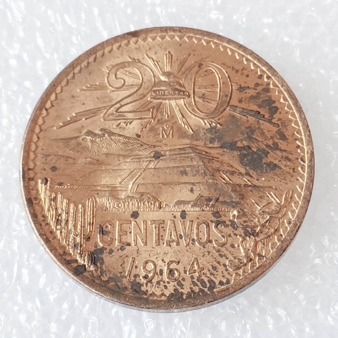 海外回流1元起拍小铺 各国钱币散币场 第6期 1964年墨西哥早期玛雅金字塔20分大铜币 原光品