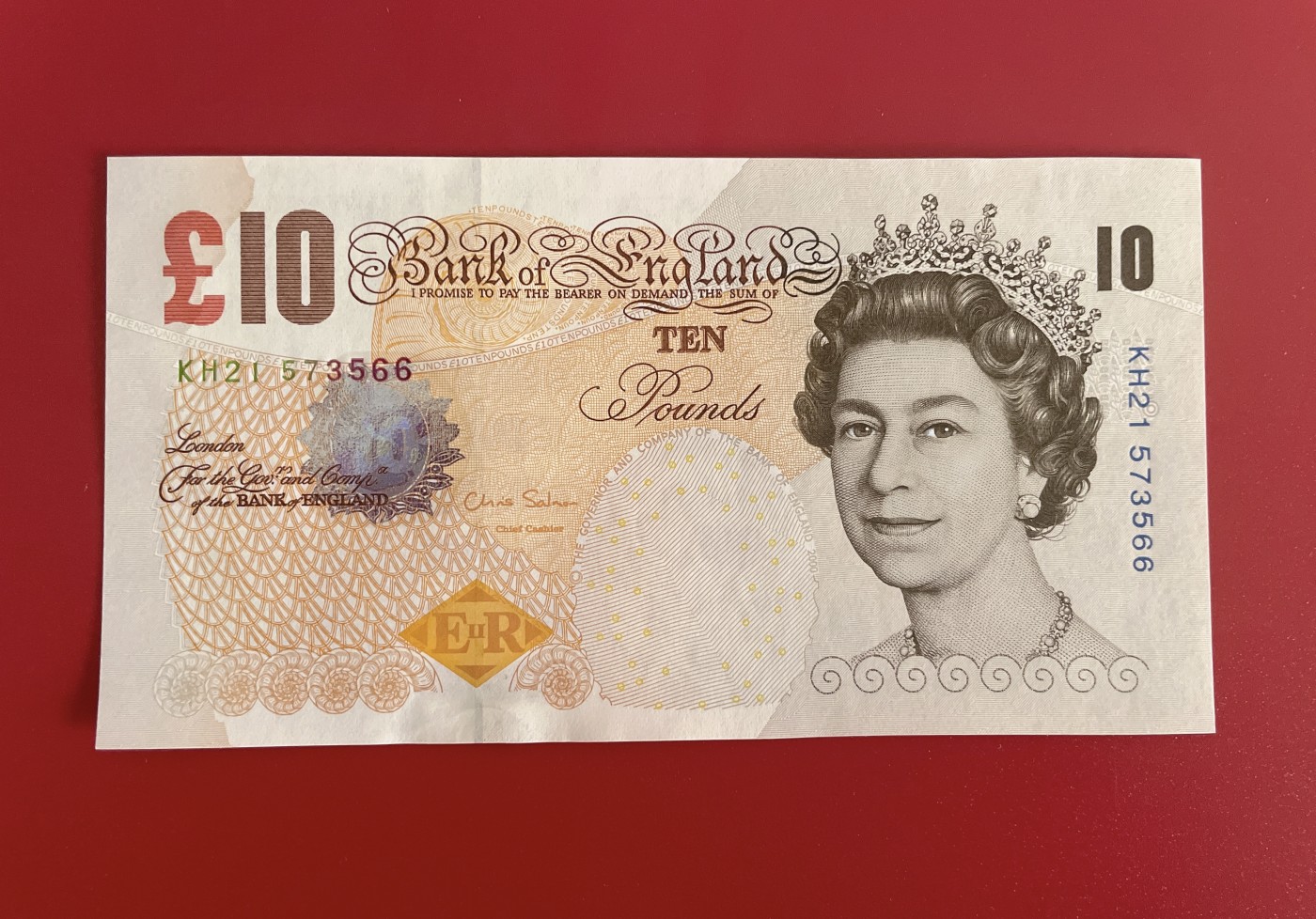 世界各国纸币、塑料钞、连体钞、豹子号、靓号专场 【第2期】 2000年 英国10英镑 纸币 冠号KH 21573566 全新UNC