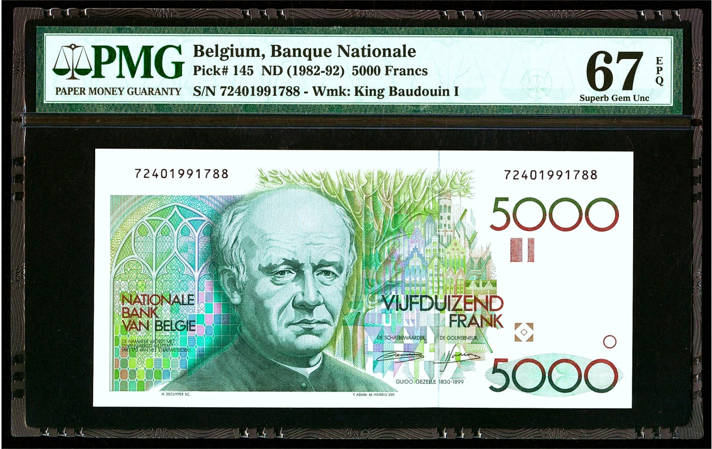【Blue Auction】✨世界纸币精拍第421期【精】 【88尾】比利时 1982-92年5000法郎 大蜻蜓 PMG67EPQ 高分老壳子 