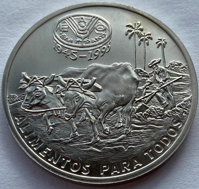 20240704 稀少 老黄牛 古巴1995年1比索FAO世界粮农组织纪念币 硬币32.7mm