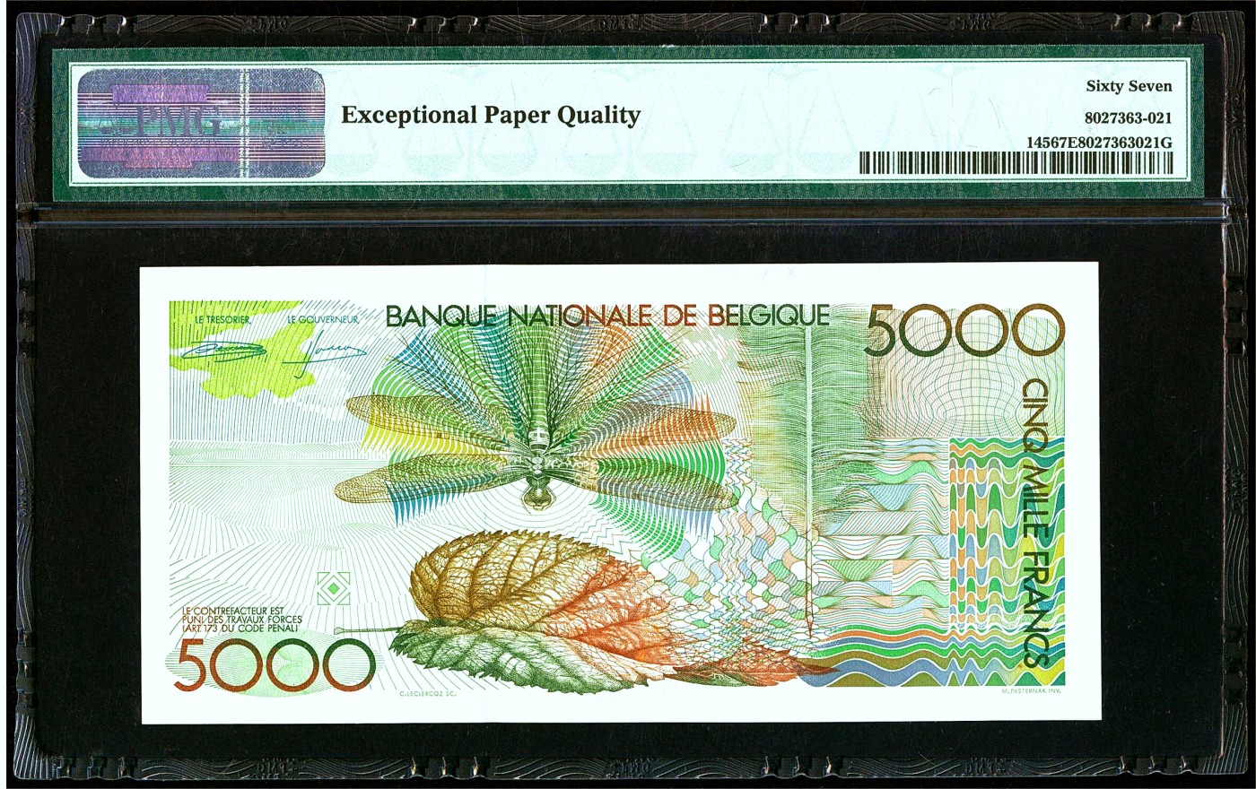 【Blue Auction】✨世界纸币精拍第421期【精】 【88尾】比利时 1982-92年5000法郎 大蜻蜓 PMG67EPQ 高分老壳子 