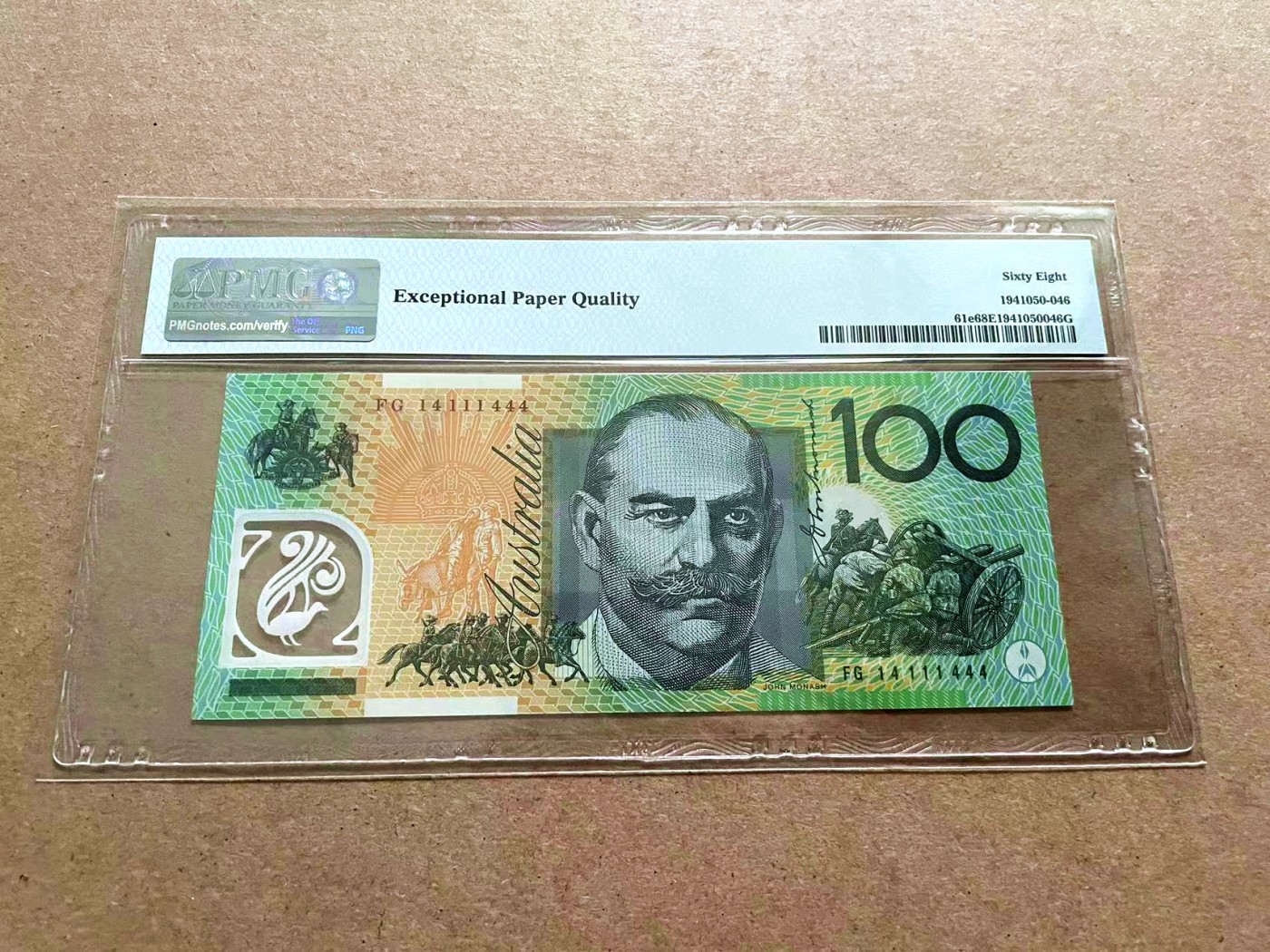 【Blue Auction】✨世界纸币精拍第421期【精】 【数二 444豹子号】澳大利亚 2014年100元 PMG68EPQ 超高分