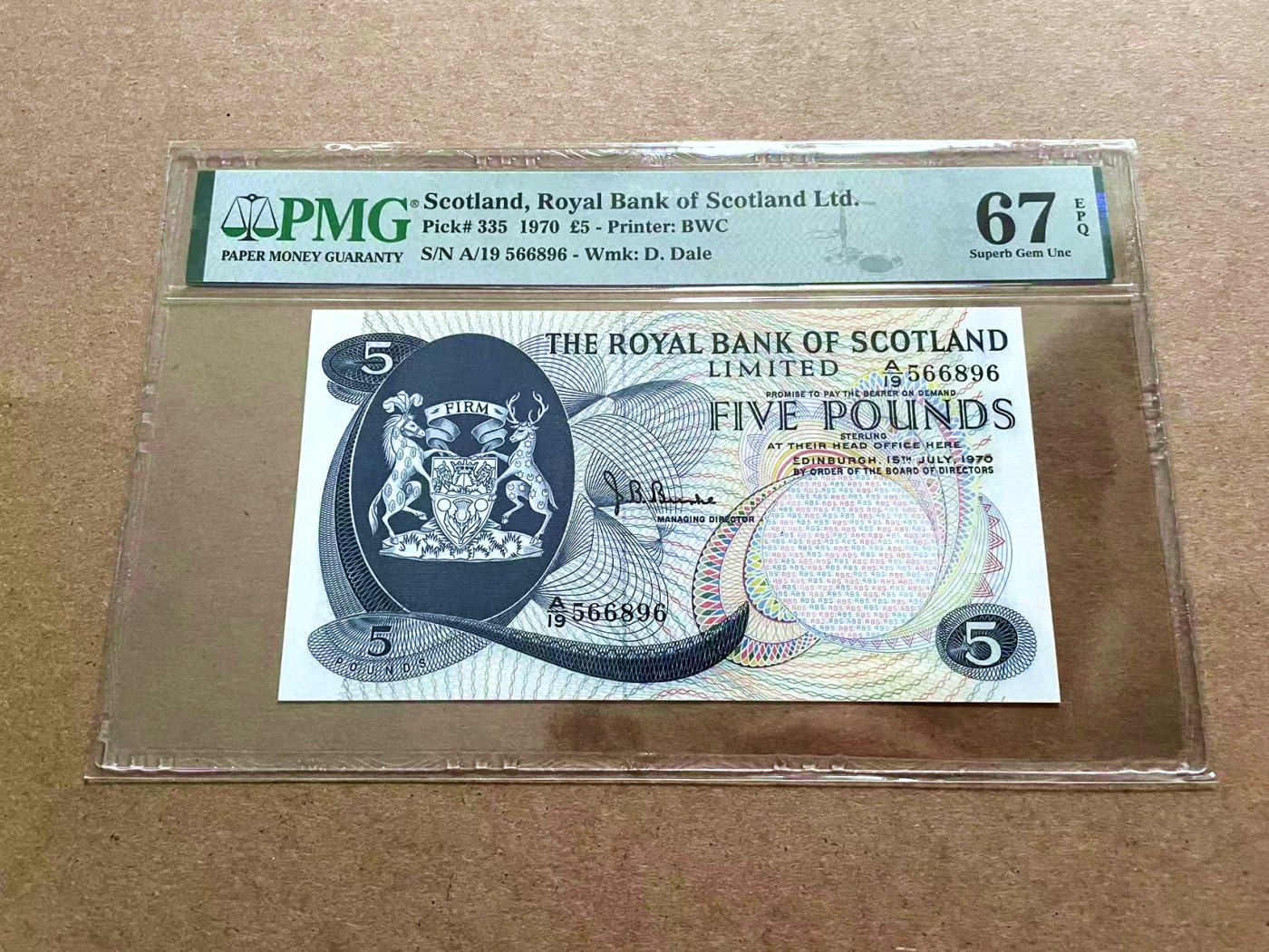 【Blue Auction】✨世界纸币精拍第421期【精】 【无47】苏格兰 1970年5镑 BWC出品 雕刻精美 PMG67EPQ 高分