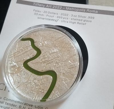 【币将精彩】世界钱币拍卖拍卖（2026-4-22） 帕劳2022年蒂凡尼艺术大都会罗马彩色大银币带证书包装