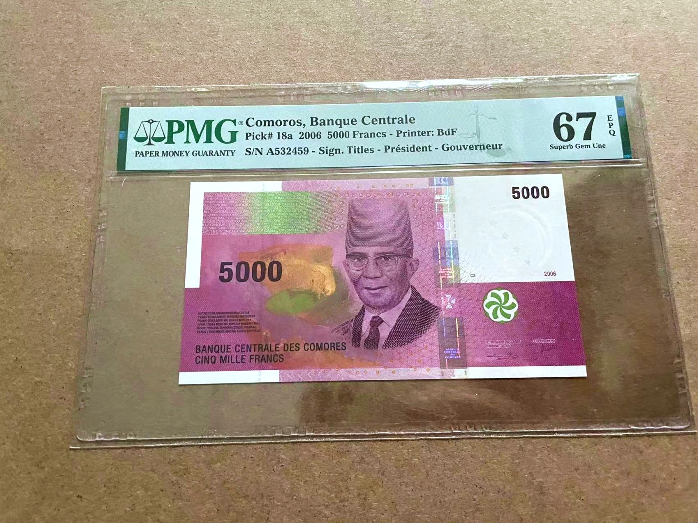 【Blue Auction】✨世界纸币精拍第421期【精】 科摩罗 2006年5000法郎 PMG67EPQ