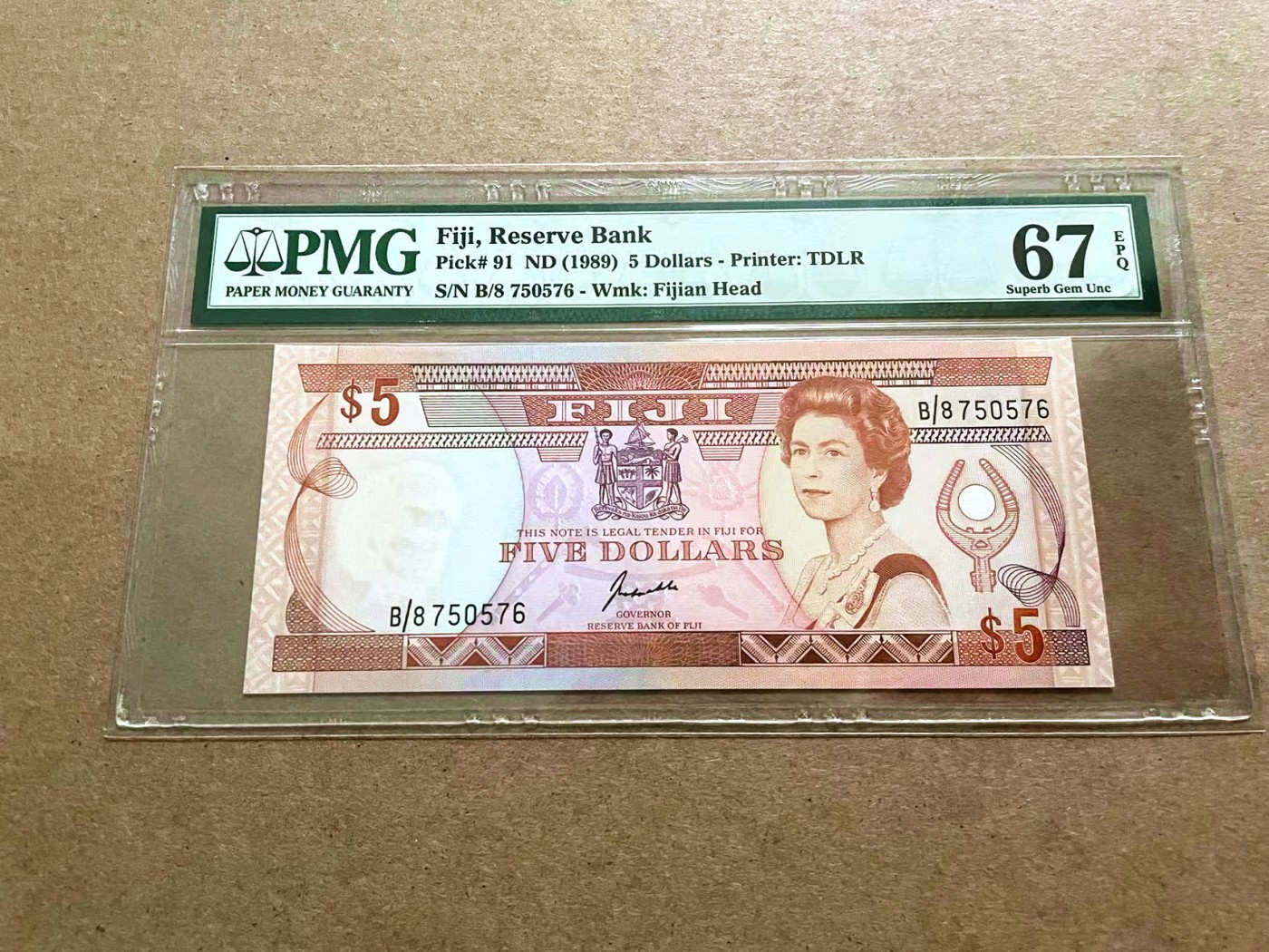 【Blue Auction】✨世界纸币精拍第421期【精】 斐济 1989年5元 女王 PMG67EPQ 