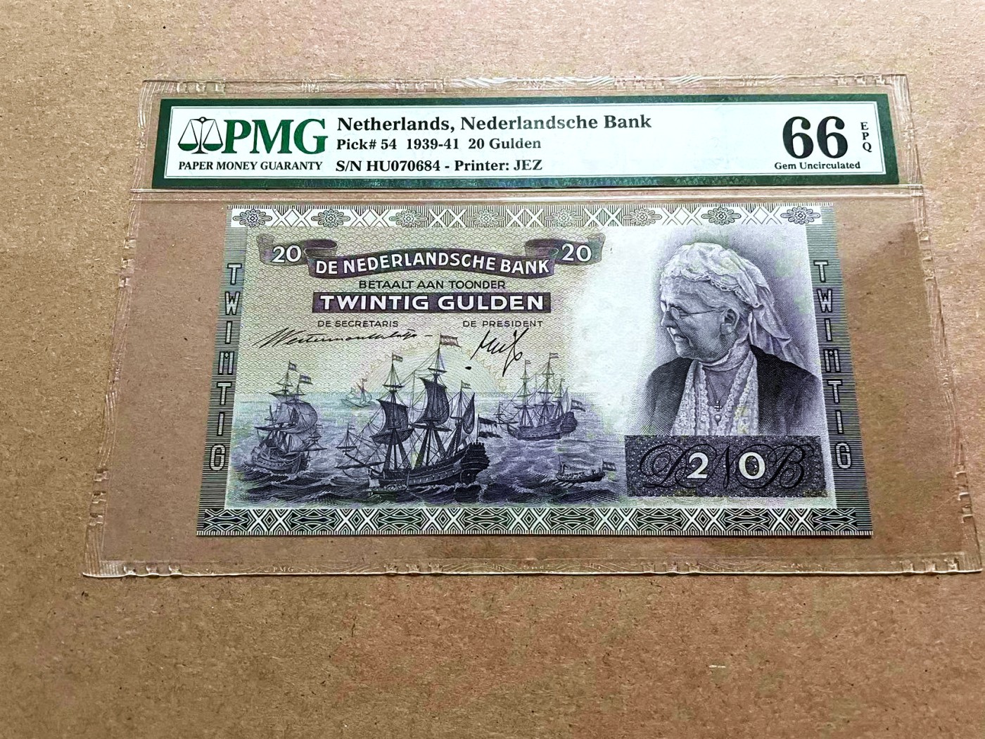 【Blue Auction】✨世界纸币精拍第421期【精】 荷兰 1939-41年20盾 摄政王艾玛 PMG66EPQ 