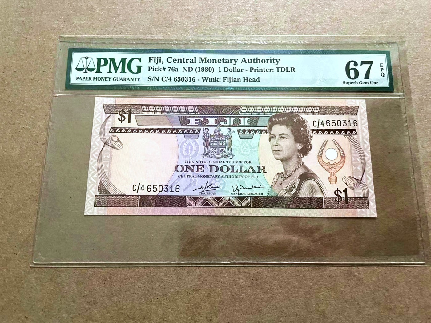 【Blue Auction】✨世界纸币精拍第421期【精】 【无47】斐济 1980年1元 女王 PMG67EPQ 