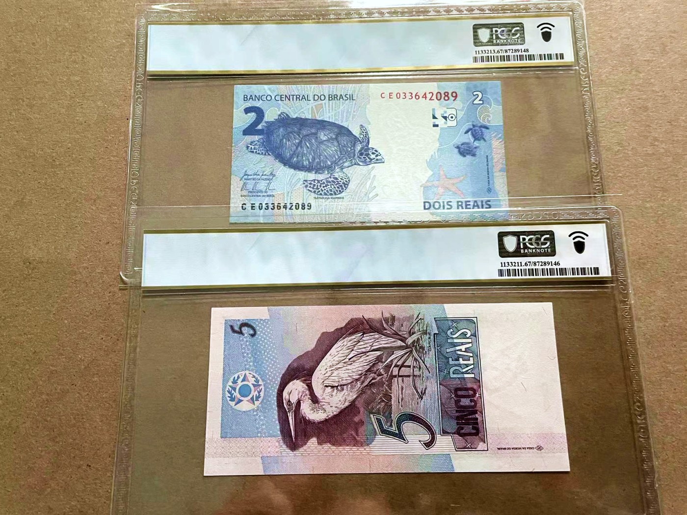 【Blue Auction】✨世界纸币精拍第421期【精】 【一组2张】巴西 2010年2-5Reais PCGS67EPQ 