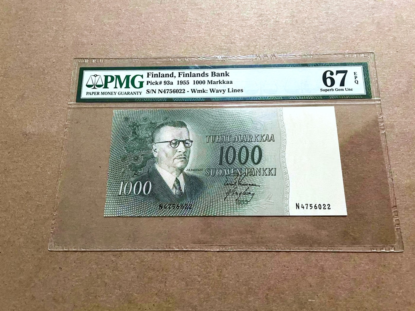 【Blue Auction】✨世界纸币精拍第421期【精】 芬兰 1955年1000马克 PM67EPQ 