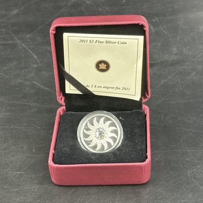 康怡轩钱币【图瓦卢+匈牙利+加拿大+白俄罗斯 纪念币专场】第251006期  2011年加拿大发行十二个月3加元镶幸运石精制纪念银币-四月