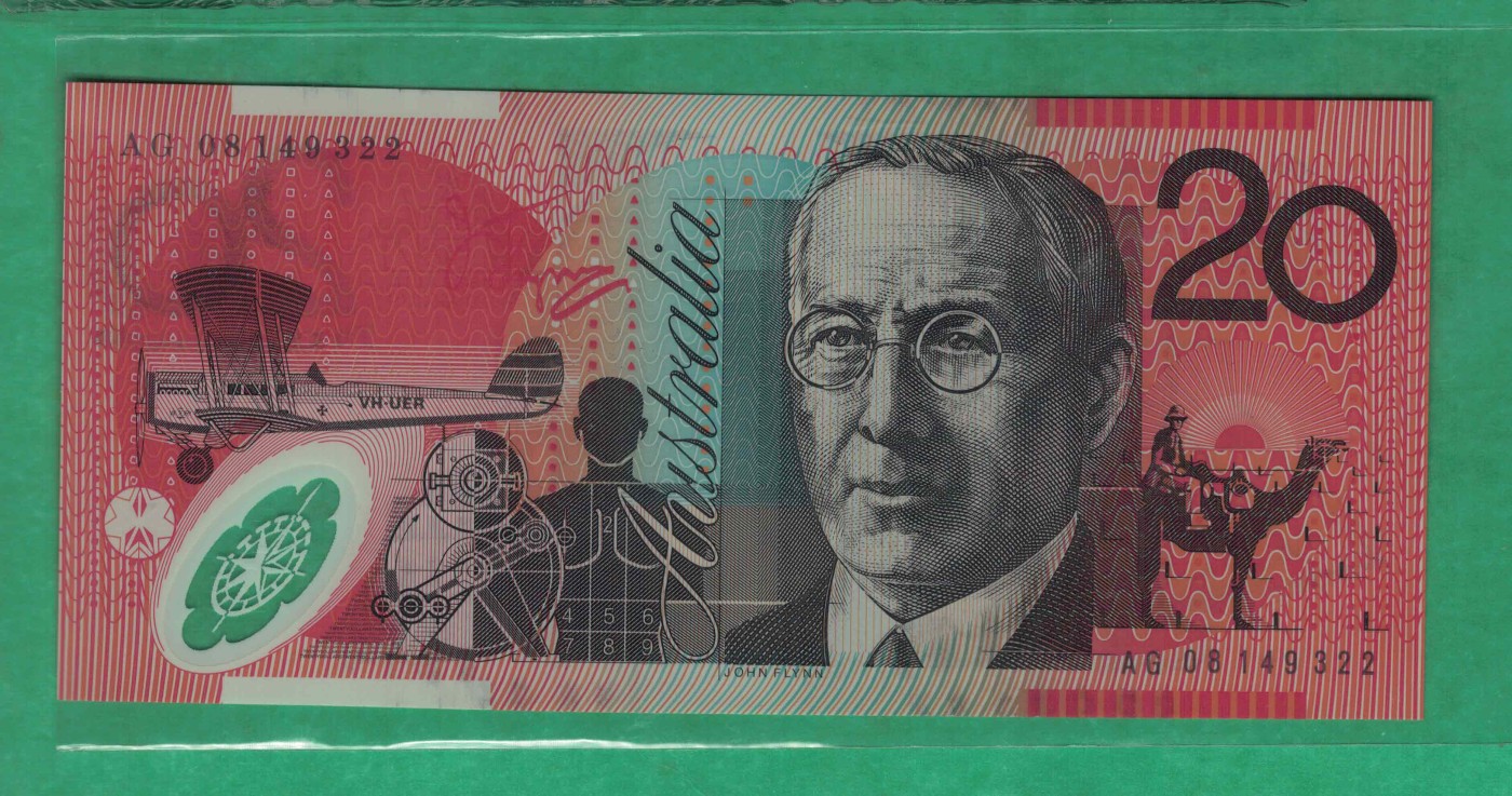 澳大利亚2008年20元 22双尾 老版 塑料钞 大洋洲 实物图 UNC