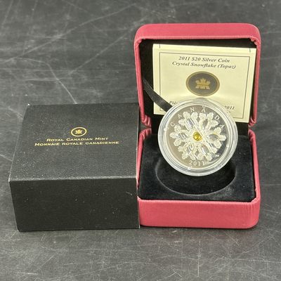 康怡轩钱币【图瓦卢+匈牙利+加拿大+白俄罗斯 纪念币专场】第251006期  2011年加拿大发行雪花20加元镶施华洛世奇水晶精制纪念银币-黄色