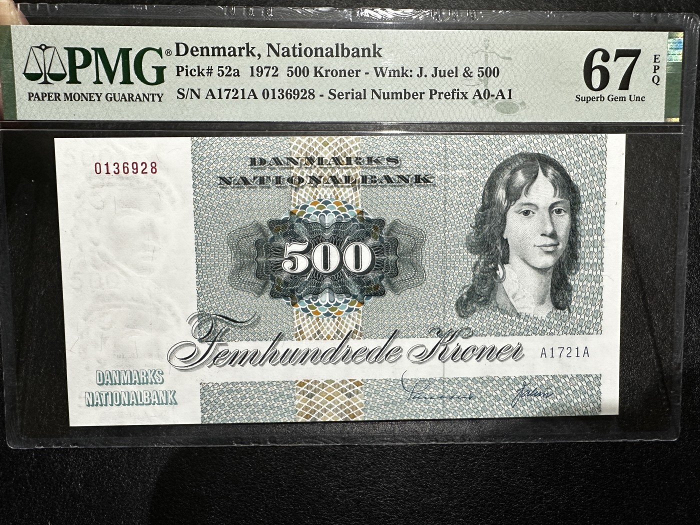 《外钞收藏家》第三百三十一期 1972年丹麦动物版500克朗  大蜥蜴 初版 AA冠 无47 PMG67