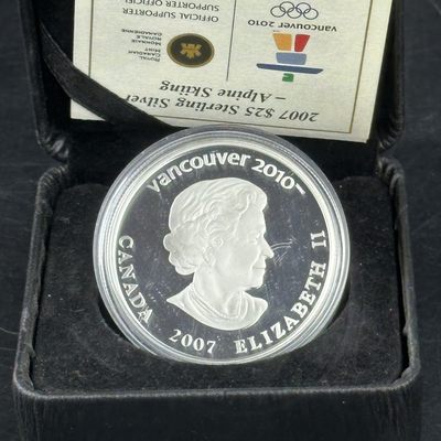 康怡轩钱币【图瓦卢+匈牙利+加拿大+白俄罗斯 纪念币专场】第251006期  2007年加拿大发行温哥华冬奥会高山滑雪25元全息幻彩银币-无外套