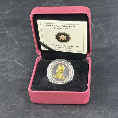 康怡轩钱币【图瓦卢+匈牙利+加拿大+白俄罗斯 纪念币专场】第251006期  2011年加拿大发行家庭3加元镀金精制纪念银币
