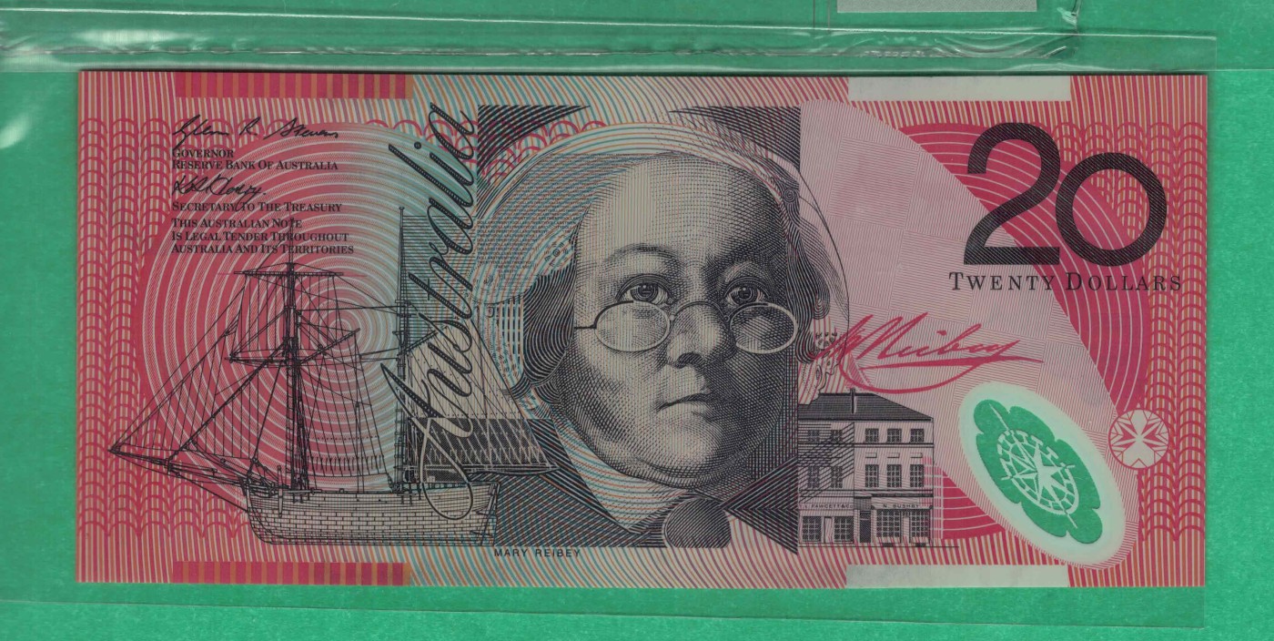 澳大利亚2008年20元 22双尾 老版 塑料钞 大洋洲 实物图 UNC