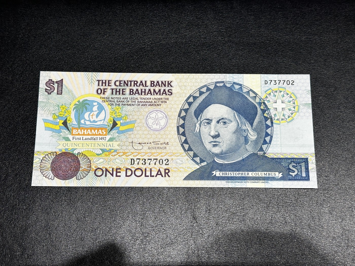 《外钞收藏家》第三百三十二期 加勒比四国专场（伯利兹/巴哈马/巴巴多斯/开曼） 巴哈马1992年1元哥伦布纪念钞（P50） 全新UNC