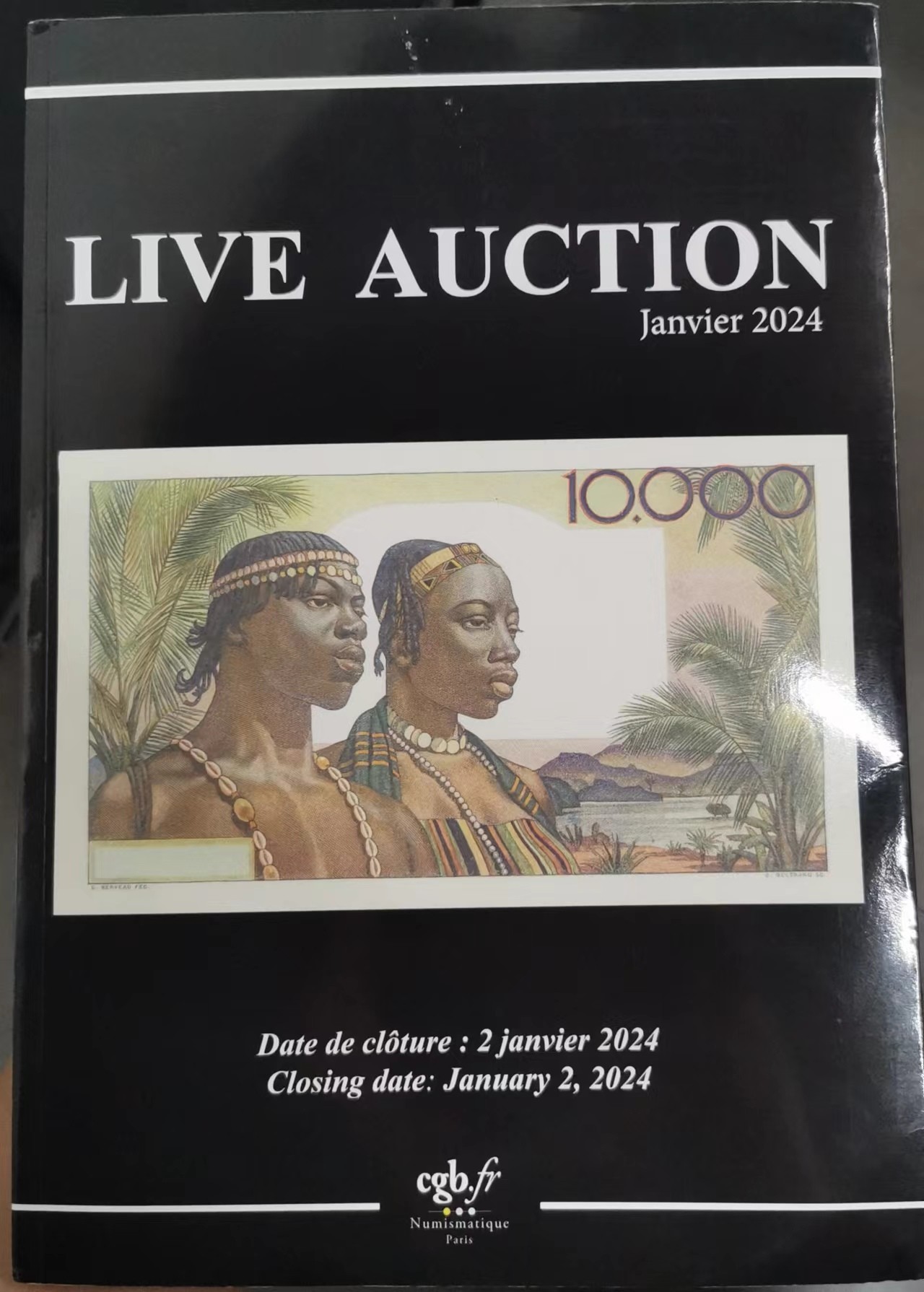 《张总收藏》135期-节前外币超精品场(欧亚名誉品) (Live Auction法国cgb.fr印刷，原装进口9.5成新)法属纸币目录2024年1月最新版 非常专业 国内少见