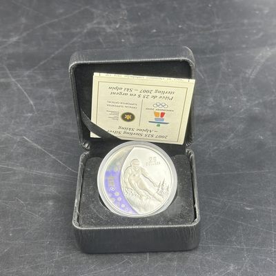 康怡轩钱币【图瓦卢+匈牙利+加拿大+白俄罗斯 纪念币专场】第251006期  2007年加拿大发行温哥华冬奥会高山滑雪25元全息幻彩银币-无外套