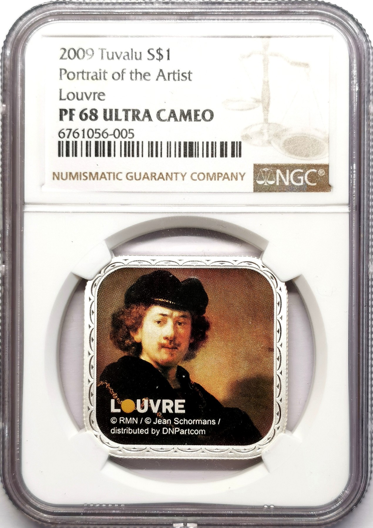 凡希社世界钱币微拍第二百五十九期 2009图瓦卢卢浮宫名画方型彩银币NGC-PF68UC伦勃朗