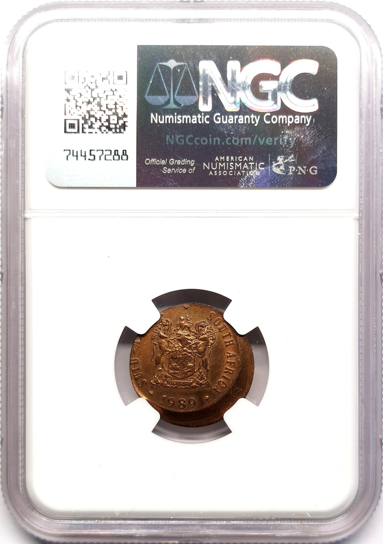 凡希社世界钱币微拍第二百五十九期 1989南非壹分偏打25% NGC-MS63