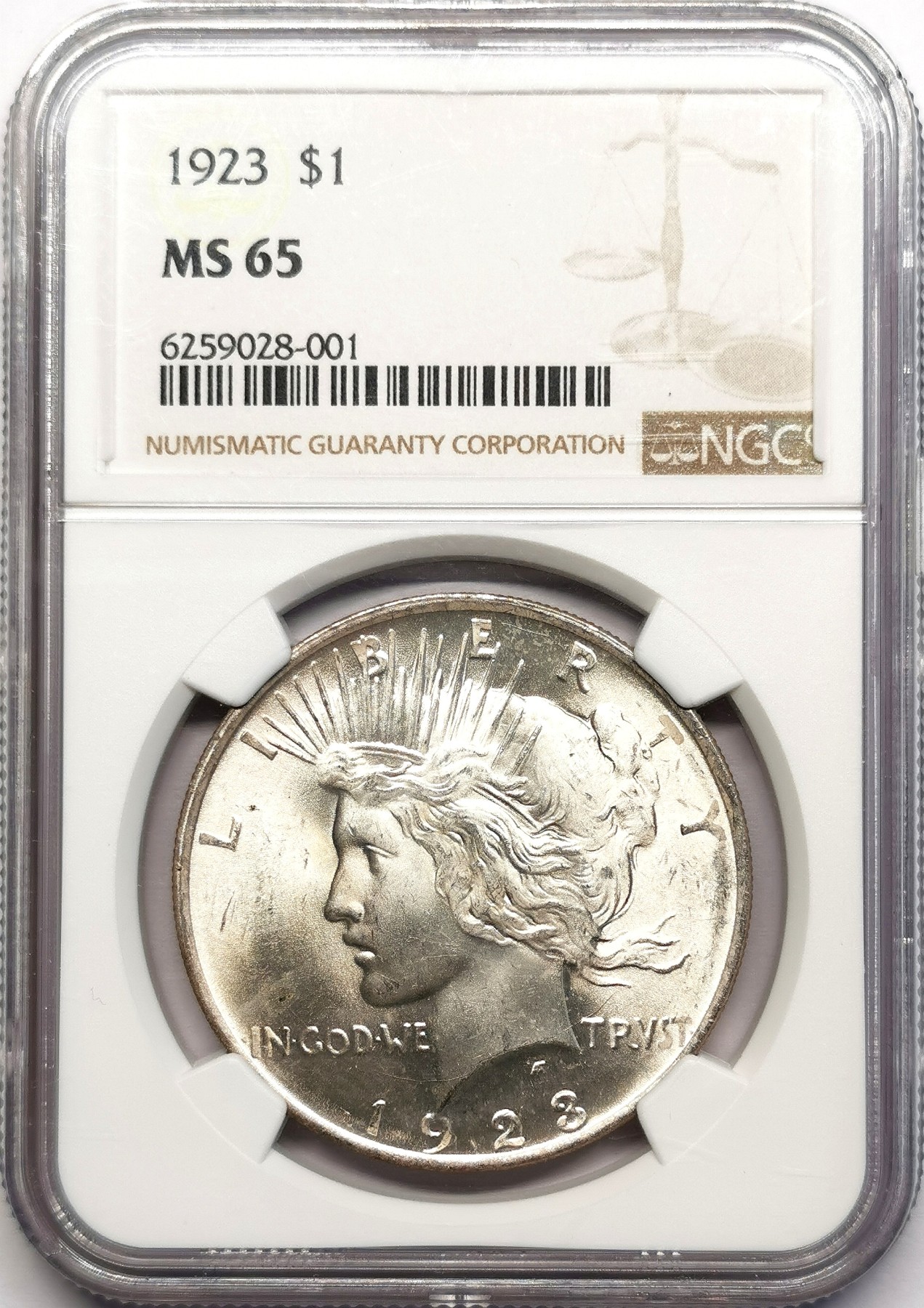 凡希社世界钱币微拍第二百五十九期 1923美国和平壹元NGC-MS65 强烈的车轮转光！