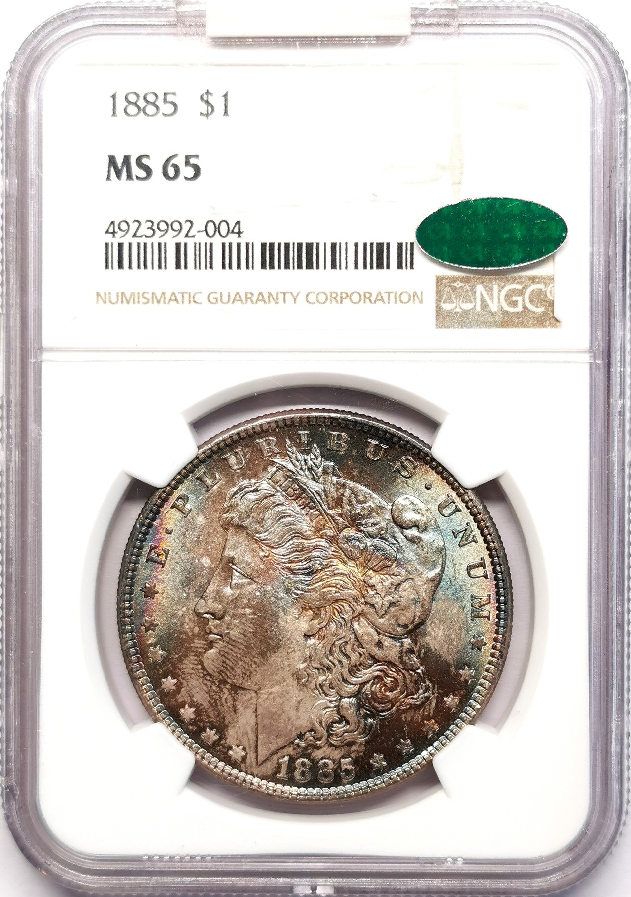 凡希社世界钱币微拍第二百五十九期 1885美国摩根壹元NGC-MS65 油彩银光双面美人～