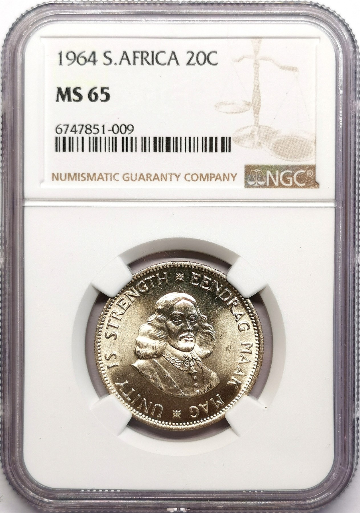 凡希社世界钱币微拍第二百五十九期 1964南非20分银币NGC-MS65