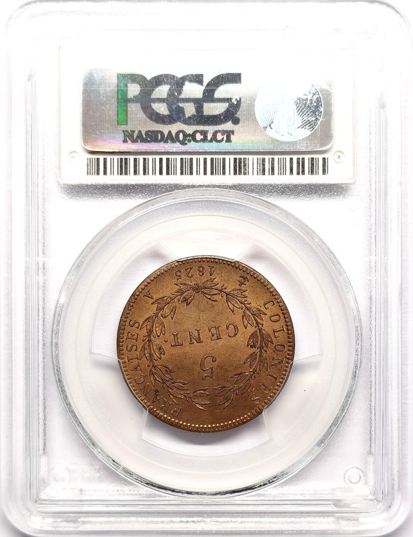 凡希社世界钱币微拍第二百五十九期 1825A法属殖民地查理十世5分铜币PCGS-MS64 铜色优美！