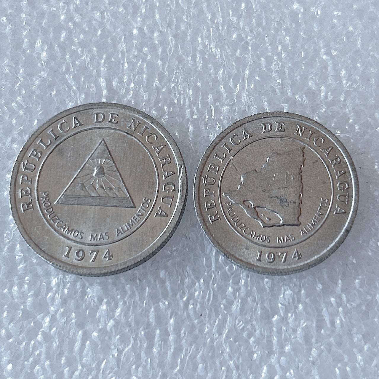 第一海外回流一元起拍收藏 散币场 第58期 尼加拉瓜1974年世界粮农组织FAO国徽地图5分10分纪念币两枚
