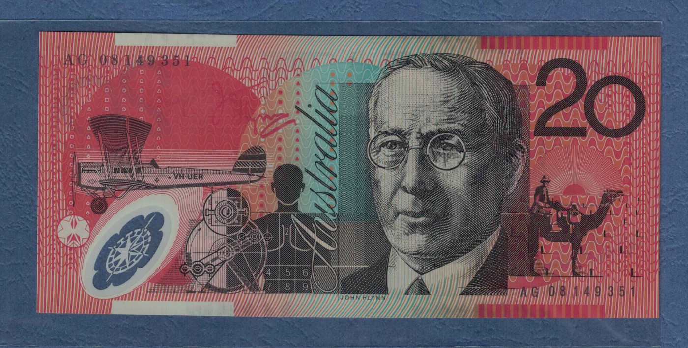 澳大利亚2008年20元 老版 塑料钞 大洋洲 实物图 UNC