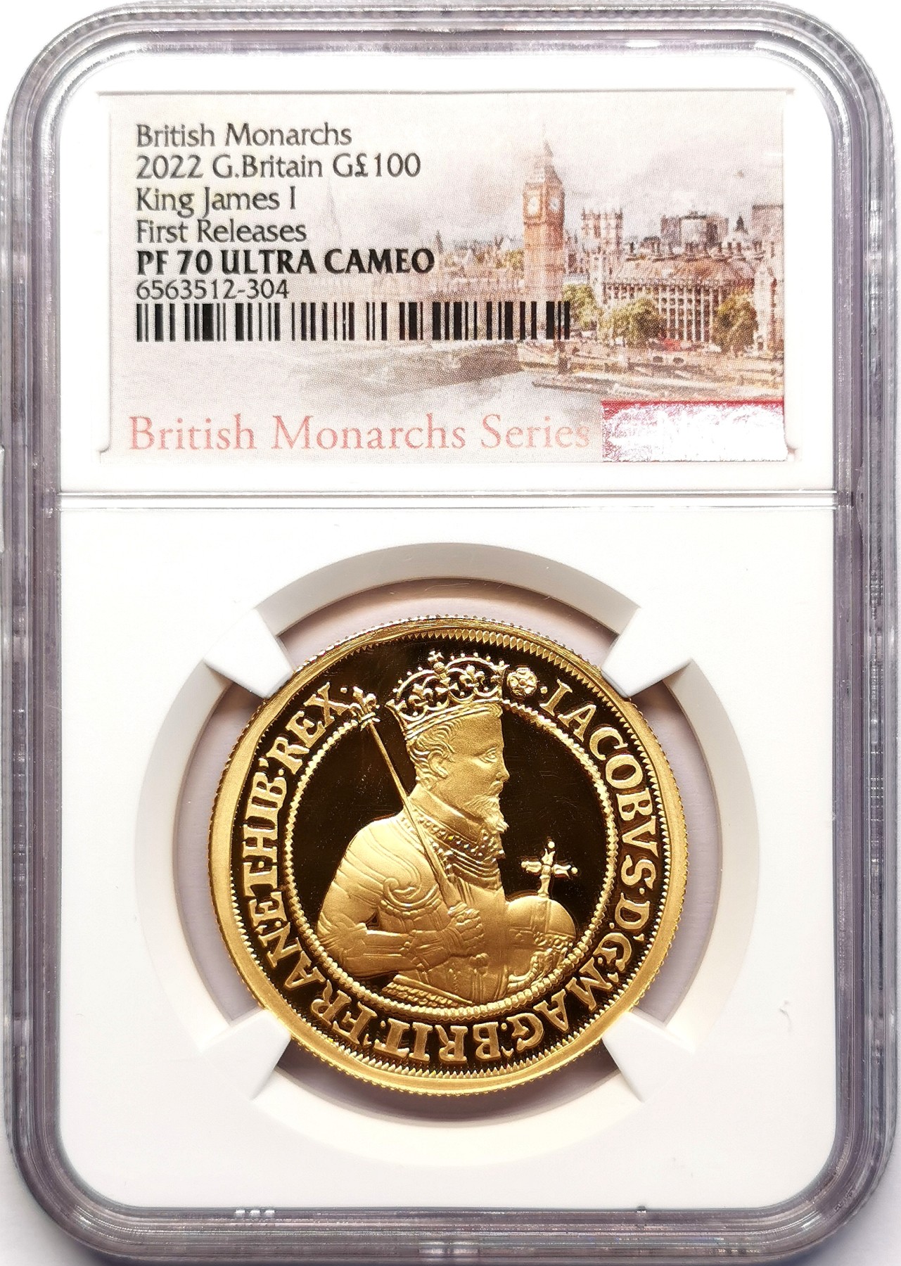 凡希社世界钱币微拍第二百五十九期 2022英国历史君主纪念詹姆士一世100镑金币NGC-PF70UC 1盎司纯金 