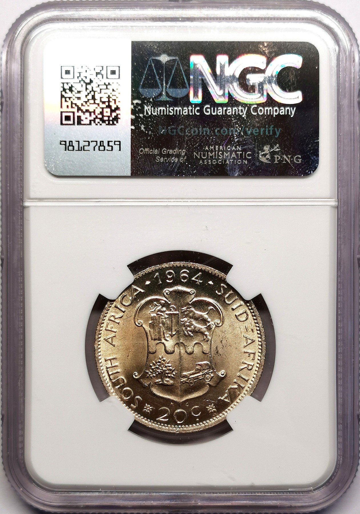 凡希社世界钱币微拍第二百五十九期 1964南非20分银币NGC-MS65