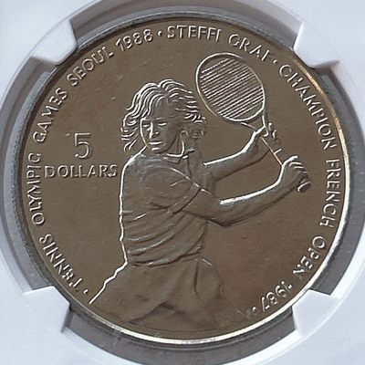 第一海外回流一元起拍收藏 散币场 第58期 - 纽埃1987年网球名将格拉夫5元克朗型纪念大镍币 华夏评级