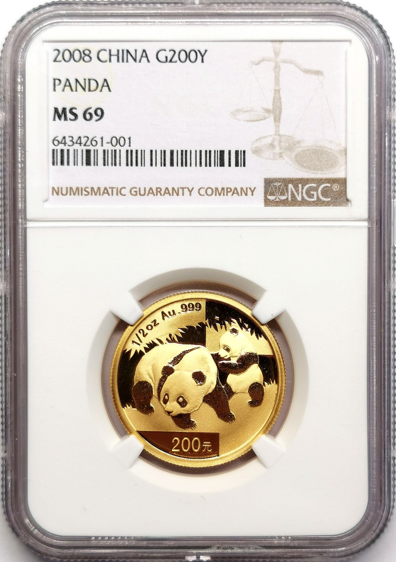 凡希社世界钱币微拍第二百五十九期 2008中国母子熊猫200元金币NGC-MS69 1/2盎司纯金