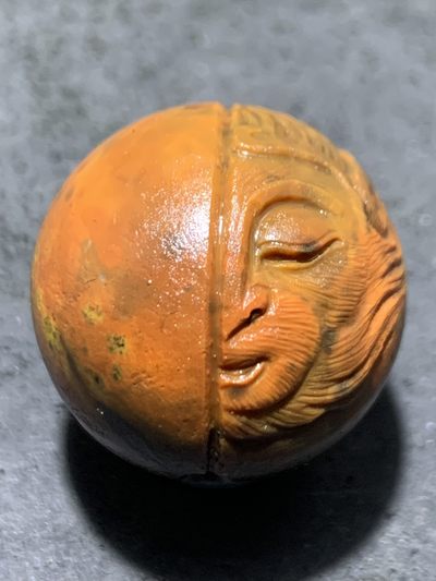 精美亚光战国红玛瑙手工俏色巧雕一念成佛珠子一个， - 精美亚光战国红玛瑙手工俏色巧雕一念成佛珠子一个，