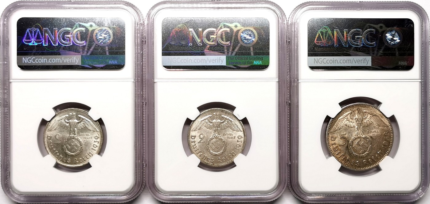 凡希社世界钱币微拍第二百五十九期 德国兴登堡2/5马克三枚一组NGC①