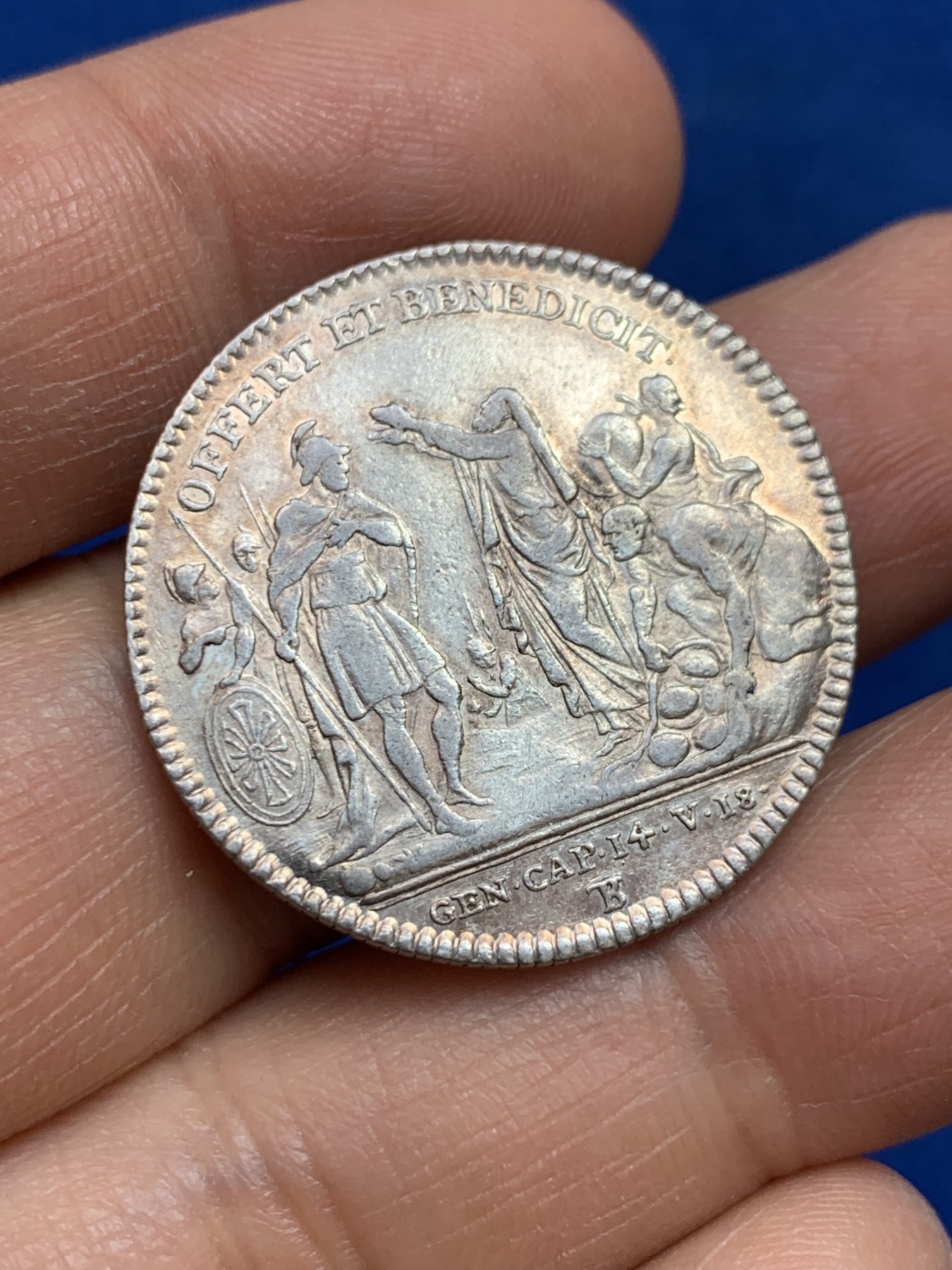 《竞宝斋》第237场- 周日，周一，周二，周日 疯狂4连拍 (全场包邮) 法国1705年牧师集会纪念银质代币，8.53g，29.6mm