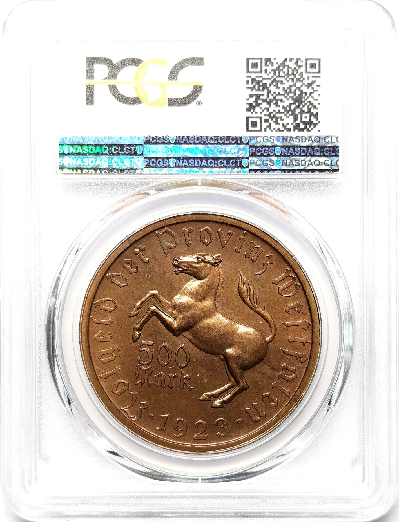凡希社世界钱币微拍第二百五十九期 1923威斯特伐利亚马币民族少女像500马克PCGS-MS65