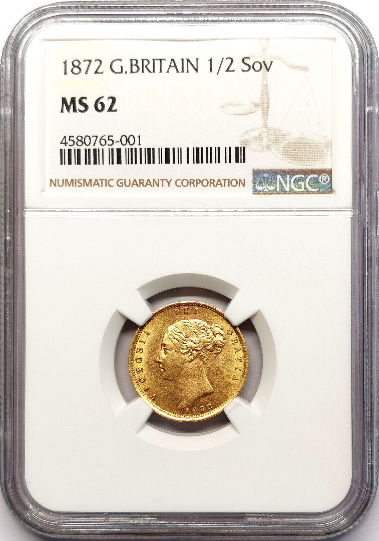 凡希社世界钱币微拍第二百五十九期 1872英国小维1/2索维林金币NGC-MS62 模具编号171