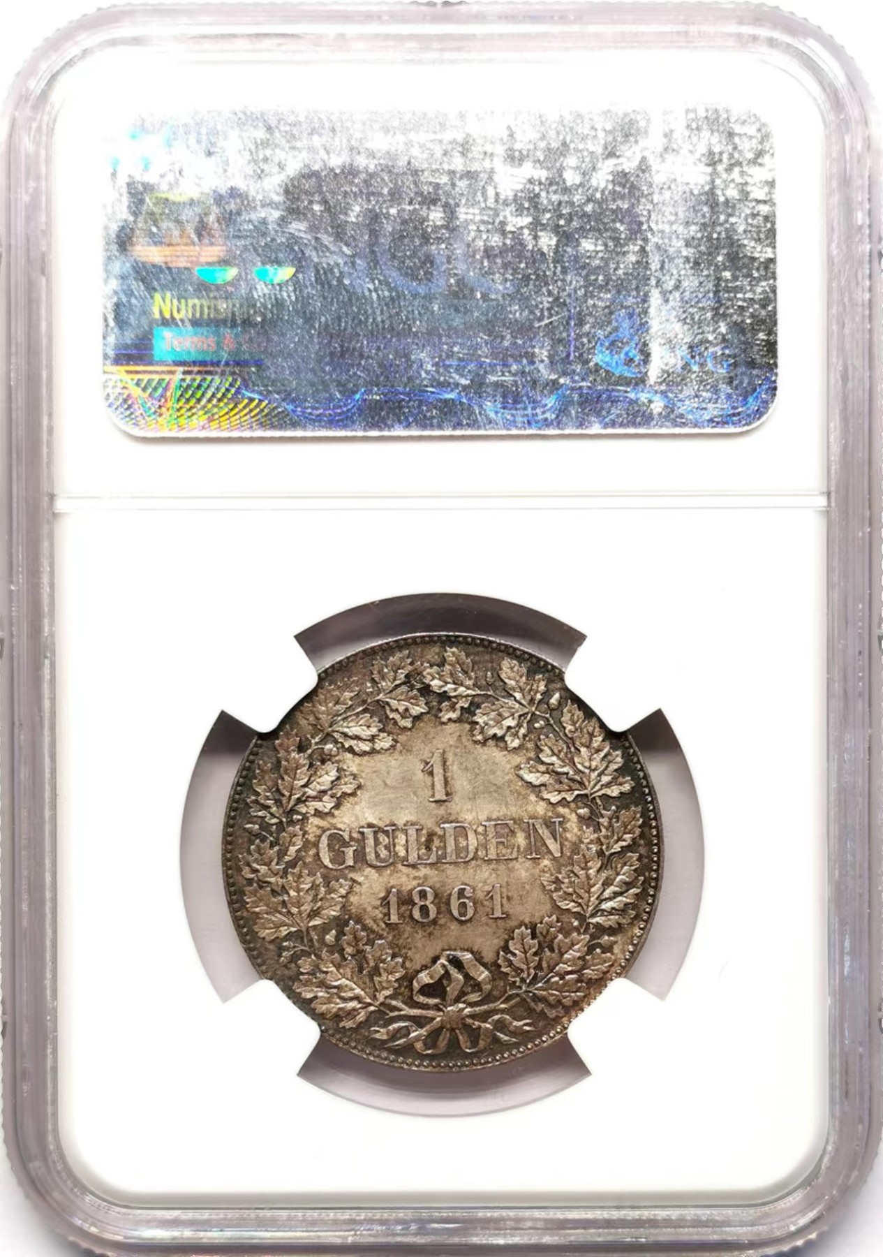 凡希社世界钱币微拍第二百五十九期 1861法兰克福流通古尔登银币NGC-MS64 出色的紫金彩！