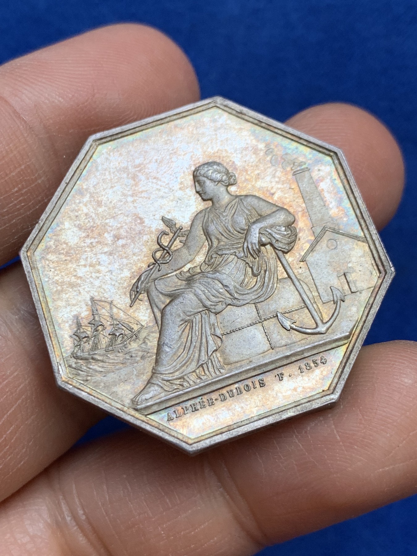 《竞宝斋》第237场- 周日，周一，周二，周日 疯狂4连拍 (全场包邮) 法国八角银章，瓦伦谢纳储蓄银行，19.90g，35.3mm，手指边铭，边道犀利